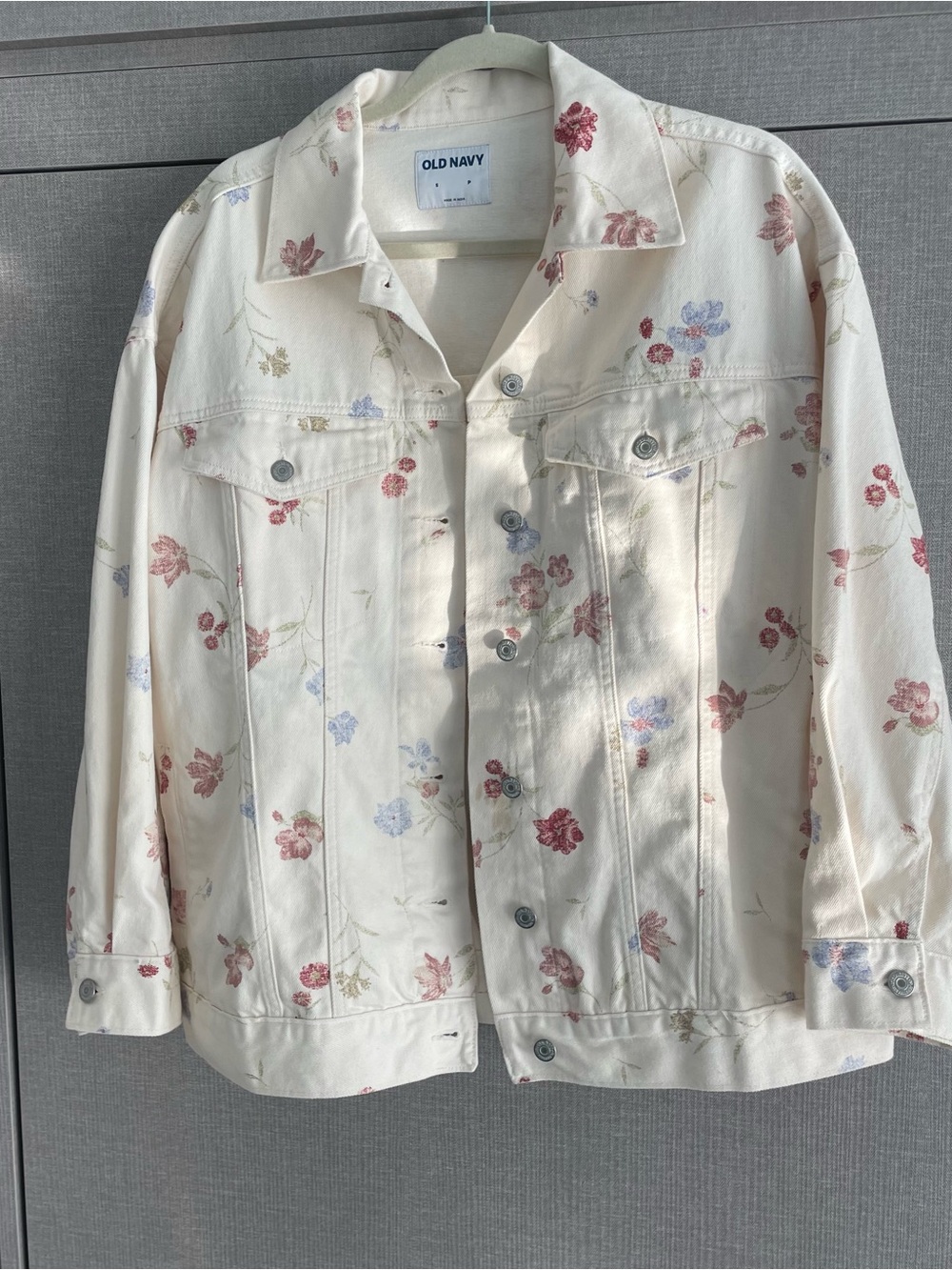 Women’s Floral Print Cream Denim Jacket